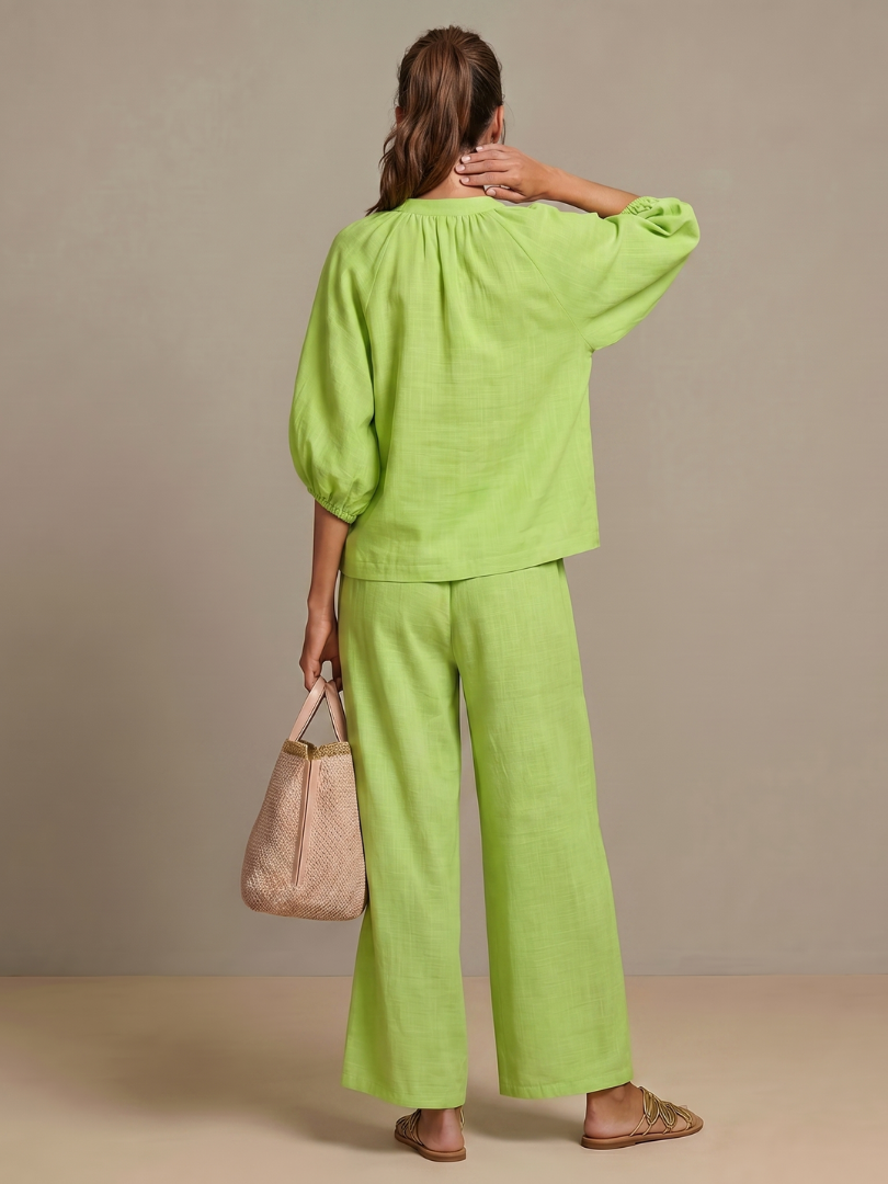 Linen Blend Wide Leg Co-ord Set
