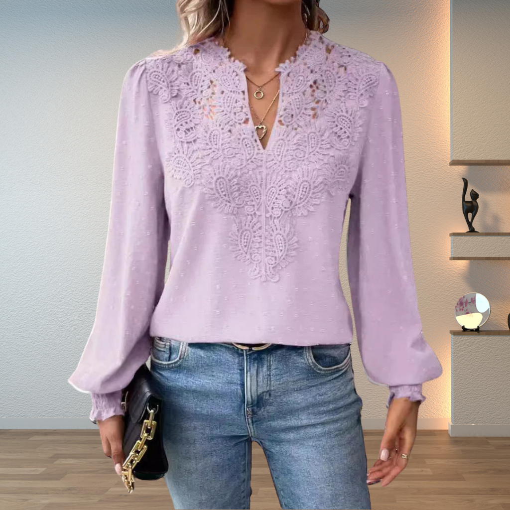 White long sleeve embroidered blouse, clean and polished | Alba Muse
