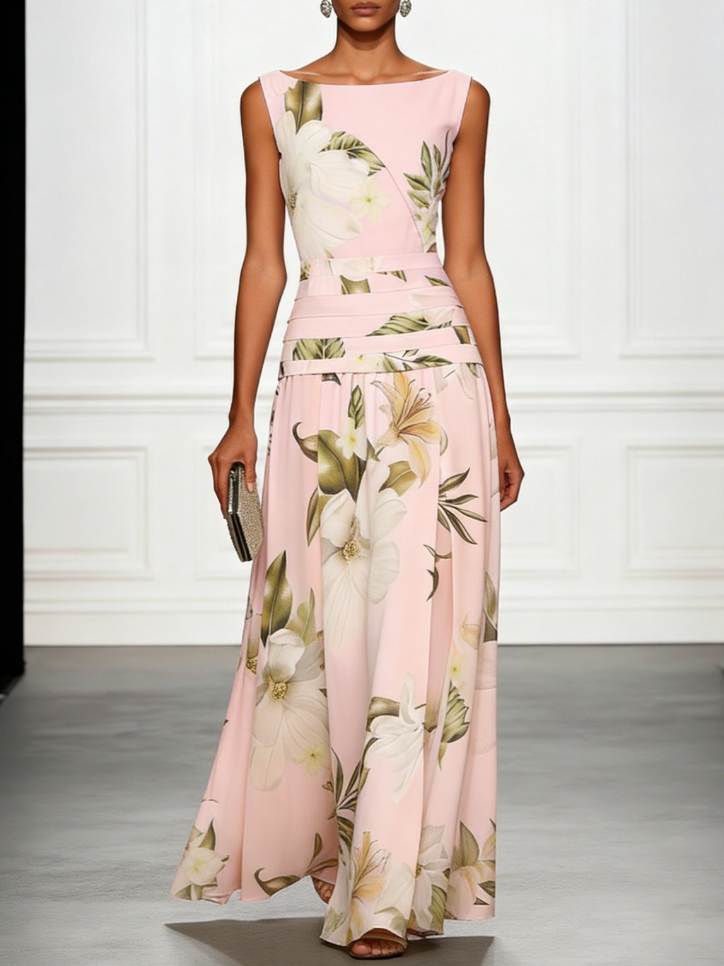 Floral Boat Neck Sleeveless Maxi Dress – Wedding Guest