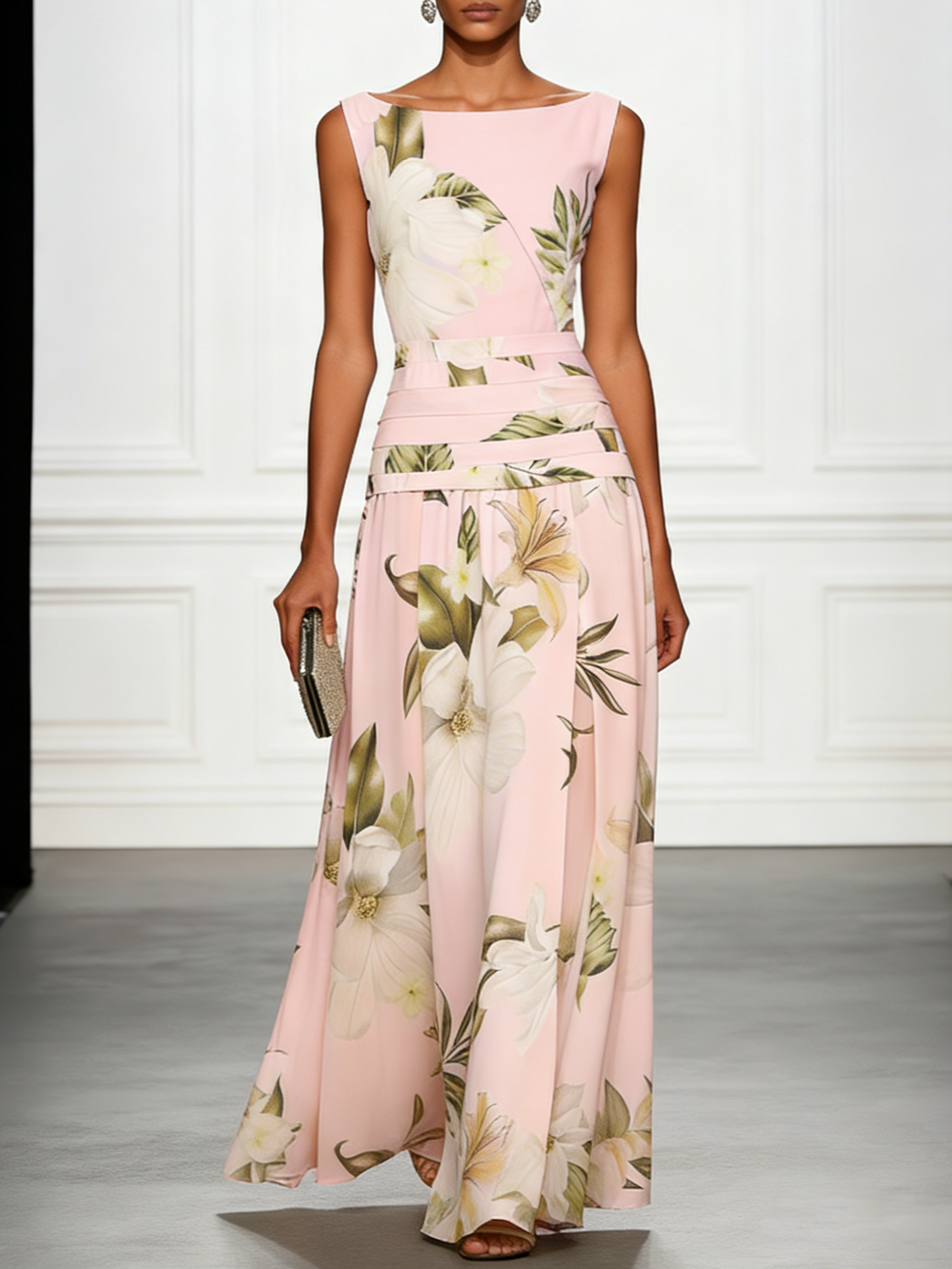 Floral Boat Neck Sleeveless Maxi Dress – Wedding Guest