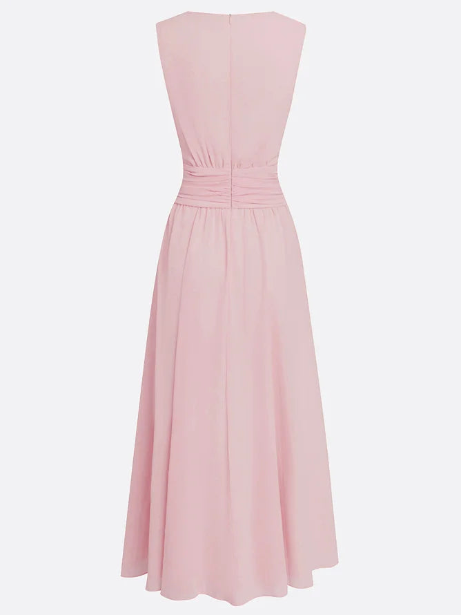 Sleeveless Ruched A-Line Maxi Dress – Wedding Guest