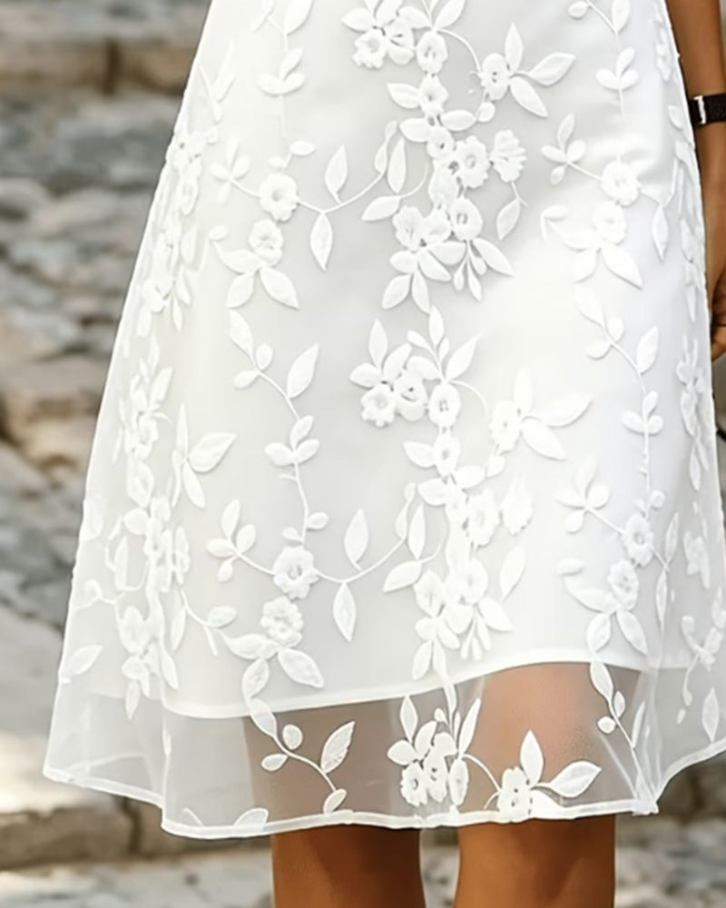 Floral lace mini dress with shirt collar, back view