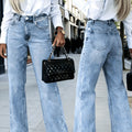 Sky Blue Loose-Fit Straight-Leg Washed Jeans