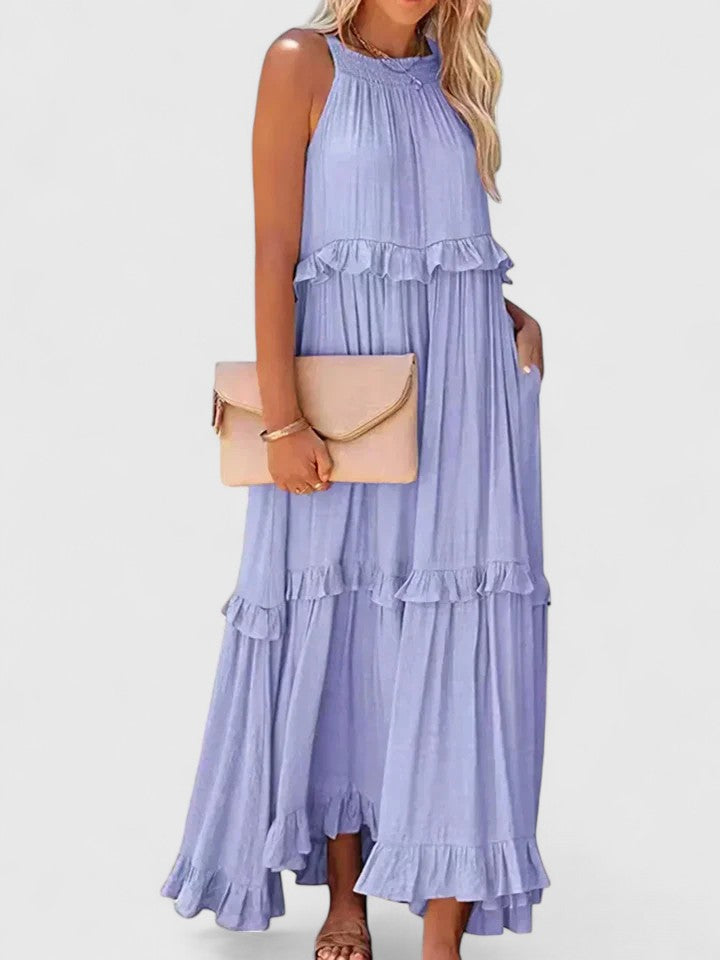 Sleeveless ruffle maxi dress, lifestyle view