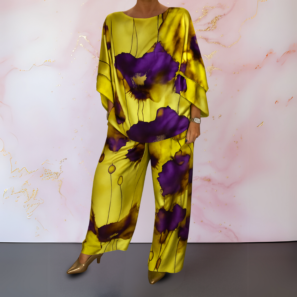 Loose top and wide leg pants co-ord set, side view