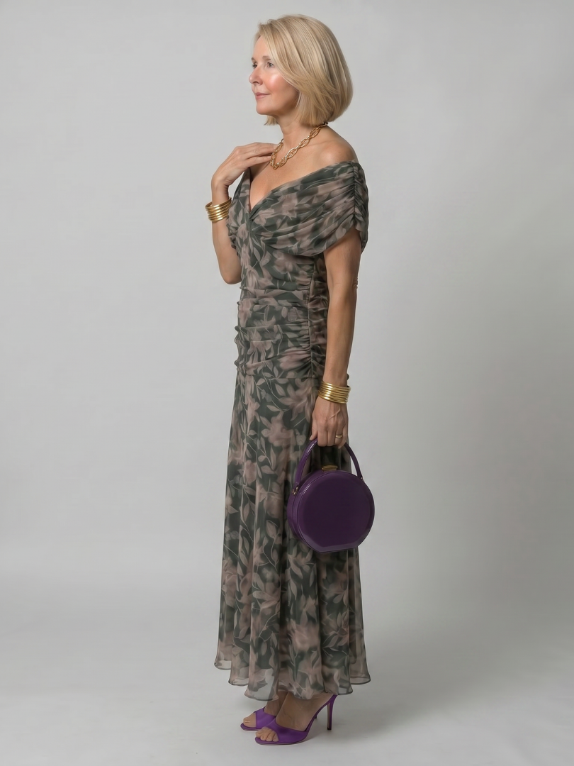 Draped neckline off-shoulder midi dress, colourway variant view