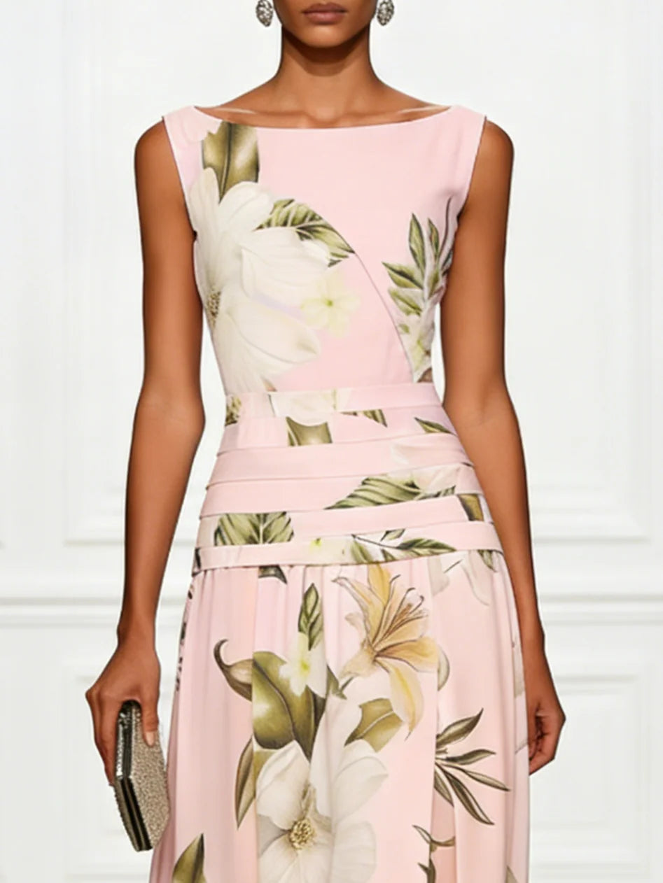 Floral Boat Neck Sleeveless Maxi Dress – Wedding Guest