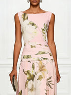 Floral Boat Neck Sleeveless Maxi Dress – Wedding Guest