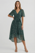 Women's floral midi dress, back view
