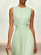 Sleeveless Ruched A-Line Maxi Dress – Wedding Guest