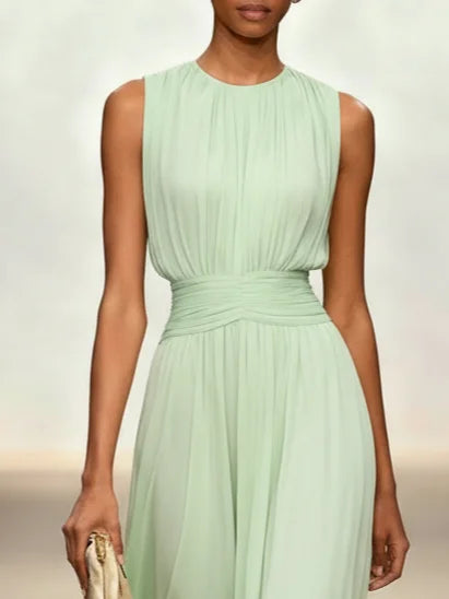 Sleeveless Ruched A-Line Maxi Dress – Wedding Guest