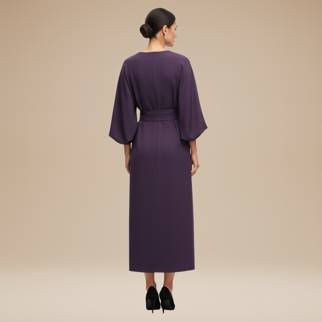 Belted Wide Sleeve Wrap Midi Dress