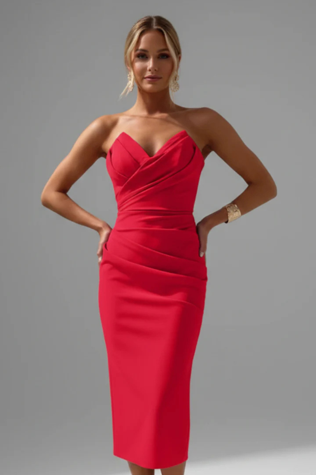 Women's strapless sweetheart dress back view elegant