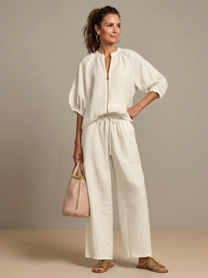 Linen Blend Wide Leg Co-ord Set