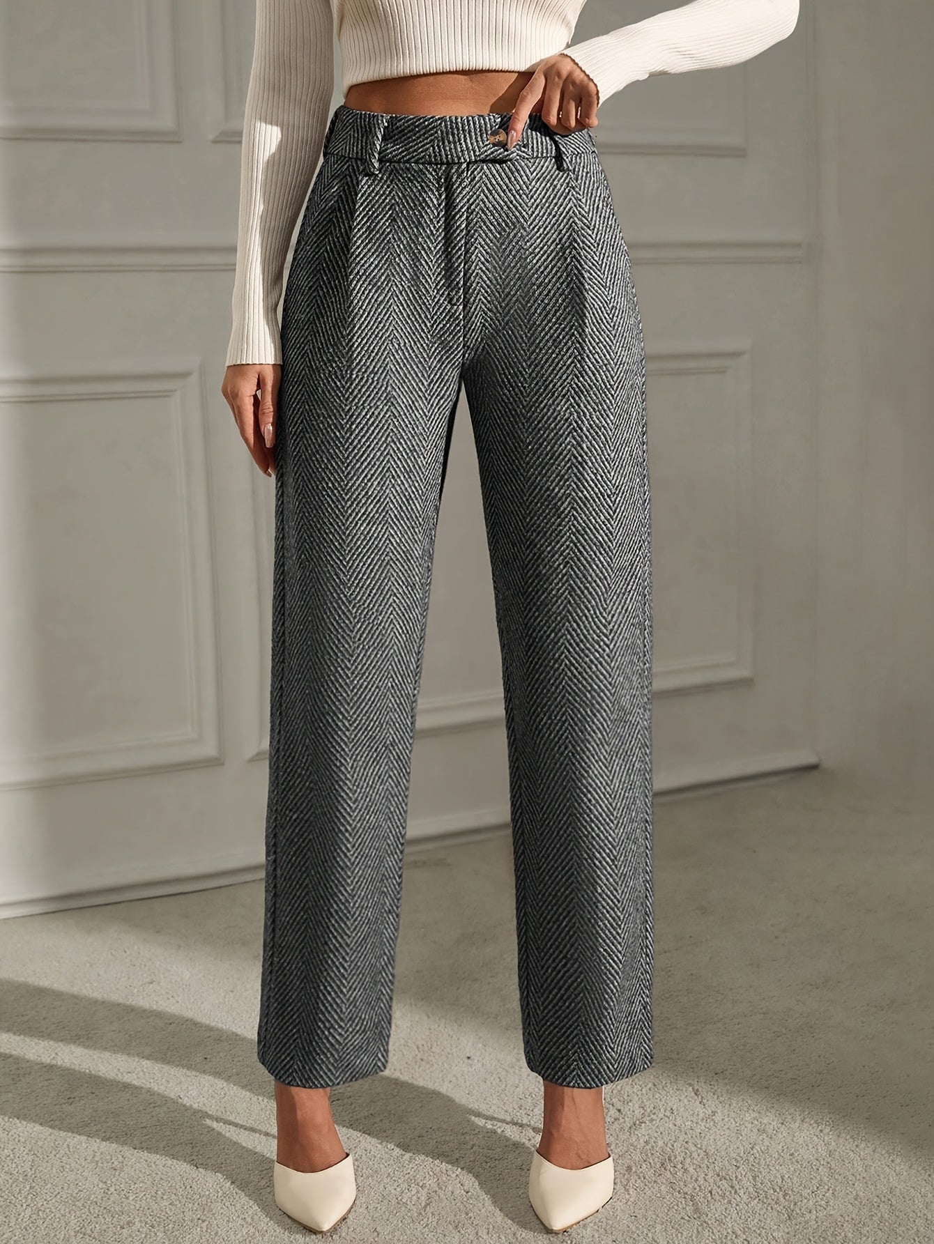 Grey elegant straight-leg office Trousers