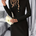 Black Crew Neck Button Detail Knit Mini Dress