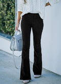 Black high-rise corduroy flared trousers, front view