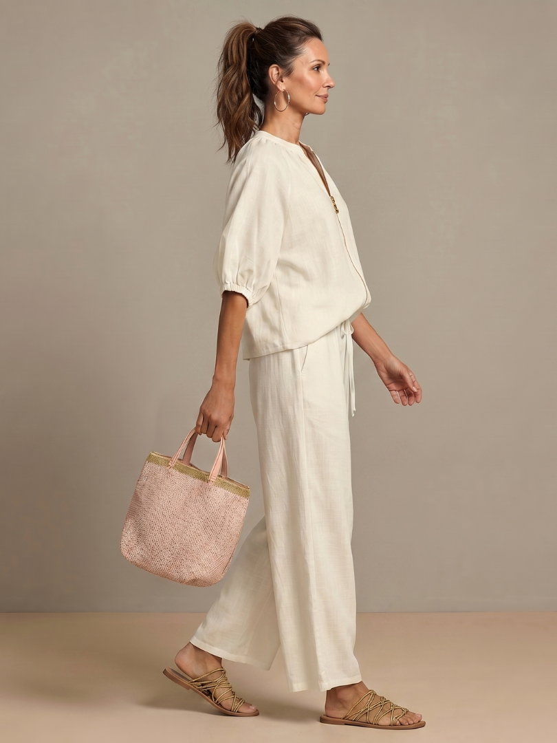 Linen Blend Wide Leg Co-ord Set