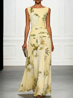 Floral Boat Neck Sleeveless Maxi Dress – Wedding Guest