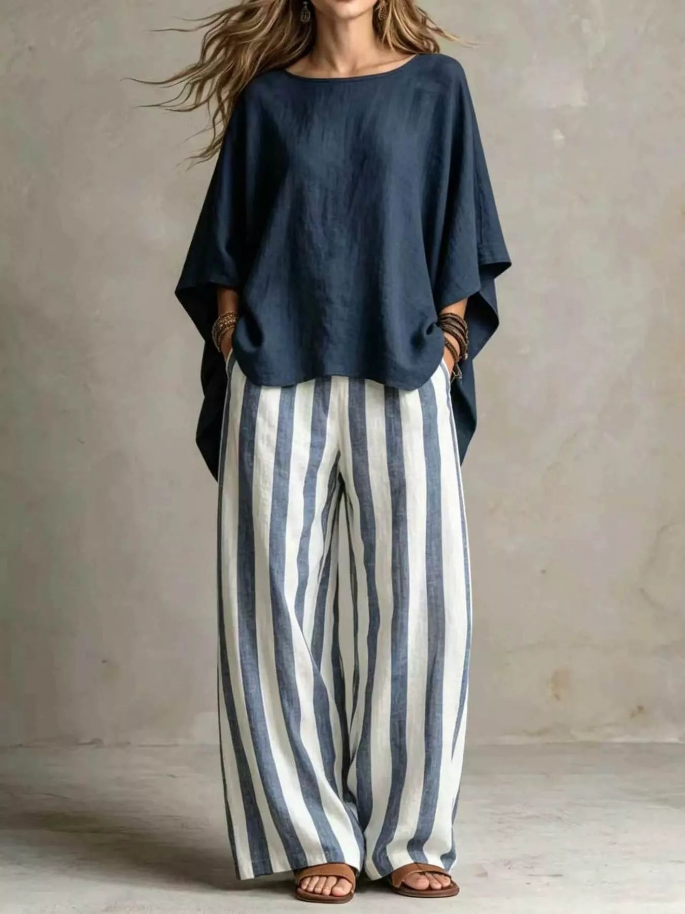 Solid Colour Top & Trousers Co-ord Set, Plus Size