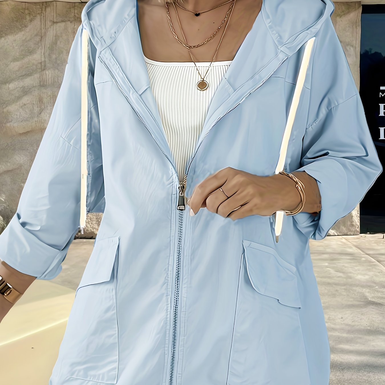 Lightweight Hooded Drawstring Jacket