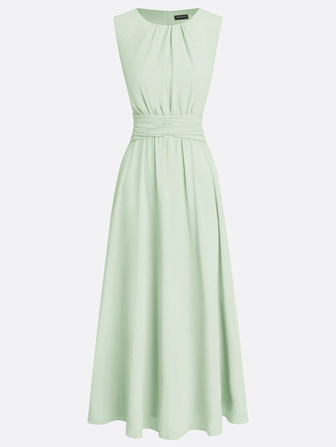 Sleeveless Ruched A-Line Maxi Dress – Wedding Guest