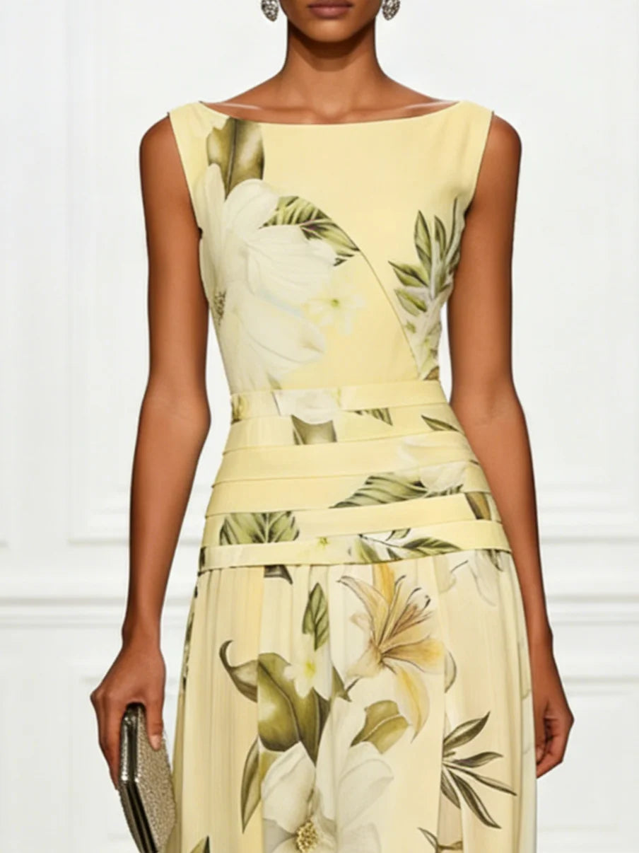 Floral Boat Neck Sleeveless Maxi Dress – Wedding Guest