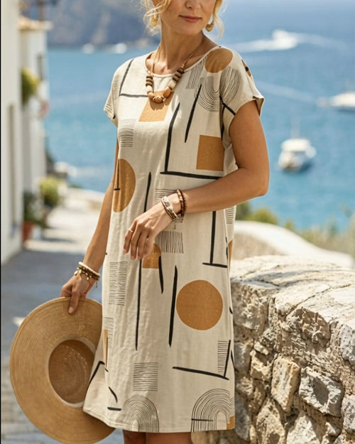 Abstract Geometric Print Shift Mini Dress