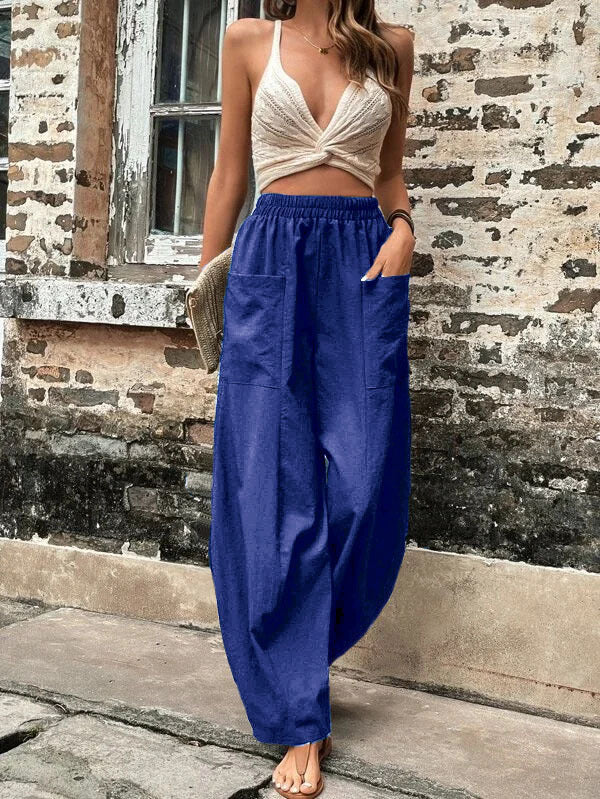 Loose Fit Elastic-Waist Trousers with Pockets