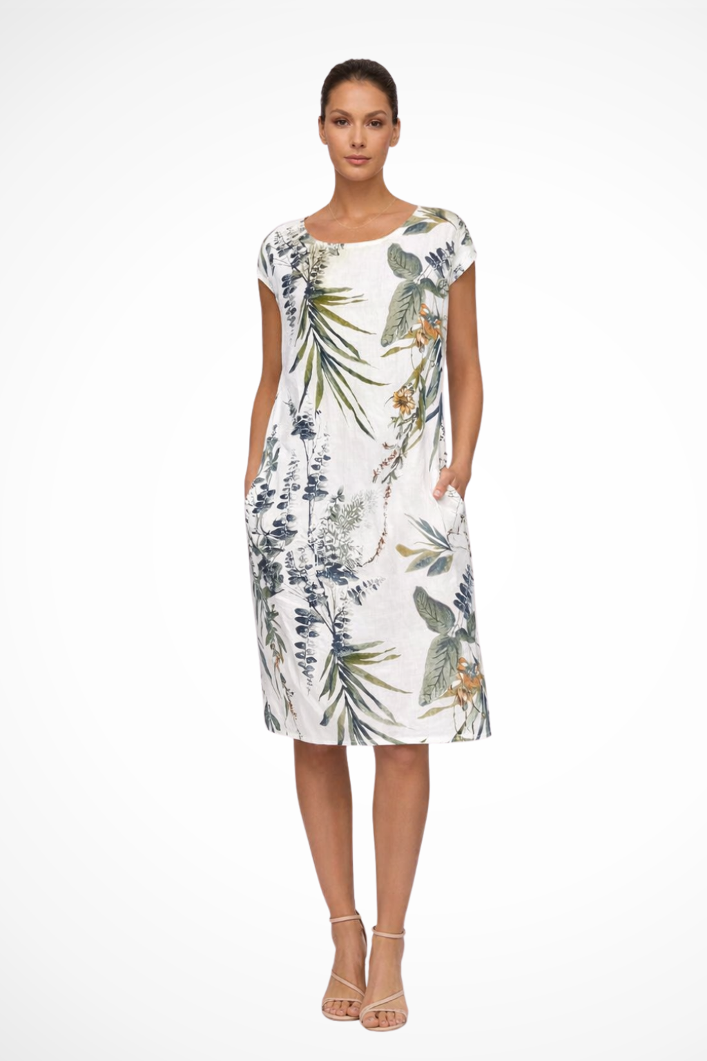 Women's botanical print sleeveless shift summer dress