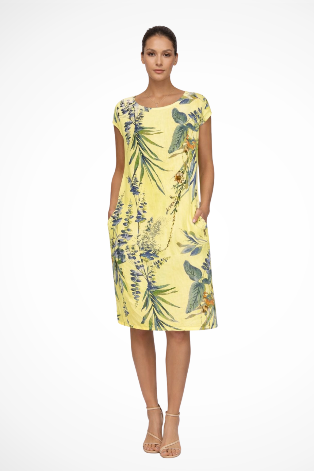 Women's botanical sleeveless shift dress in multiple colourways