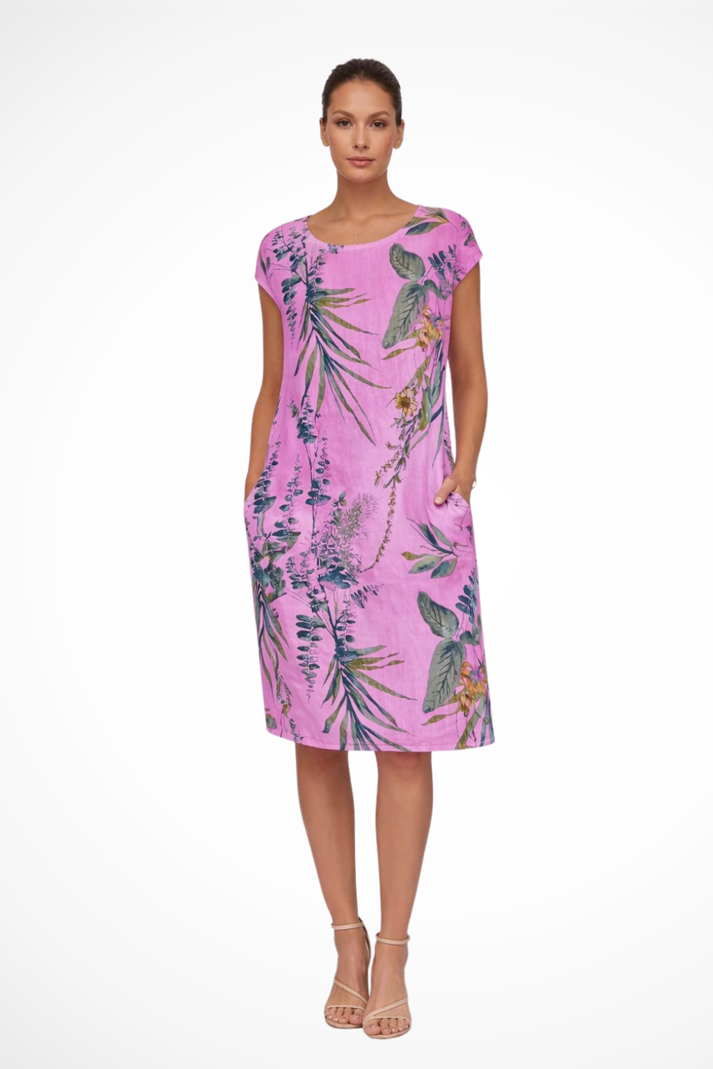 Women's round neck sleeveless shift dress for holidays