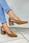 Women's Light Brown Leopard Print Block Heel Slingback Sandals