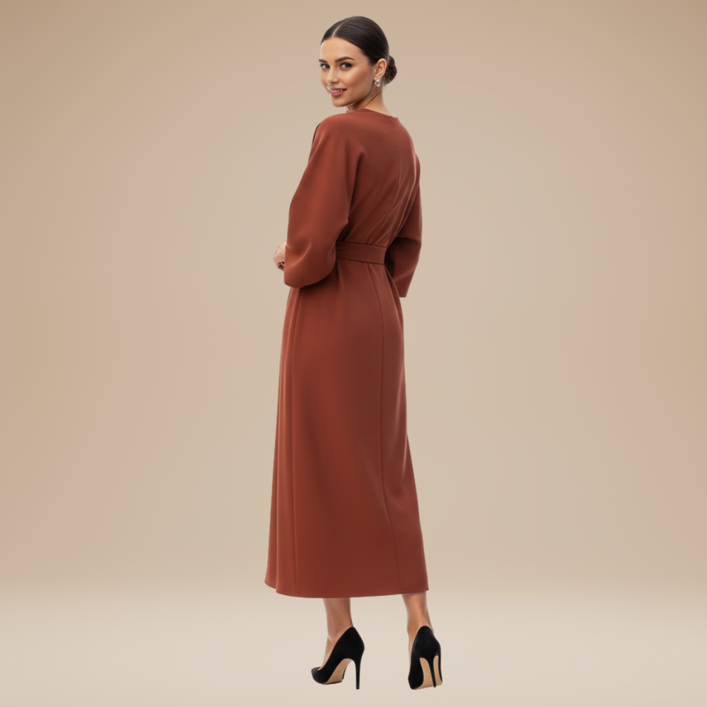 Belted Wide Sleeve Wrap Midi Dress