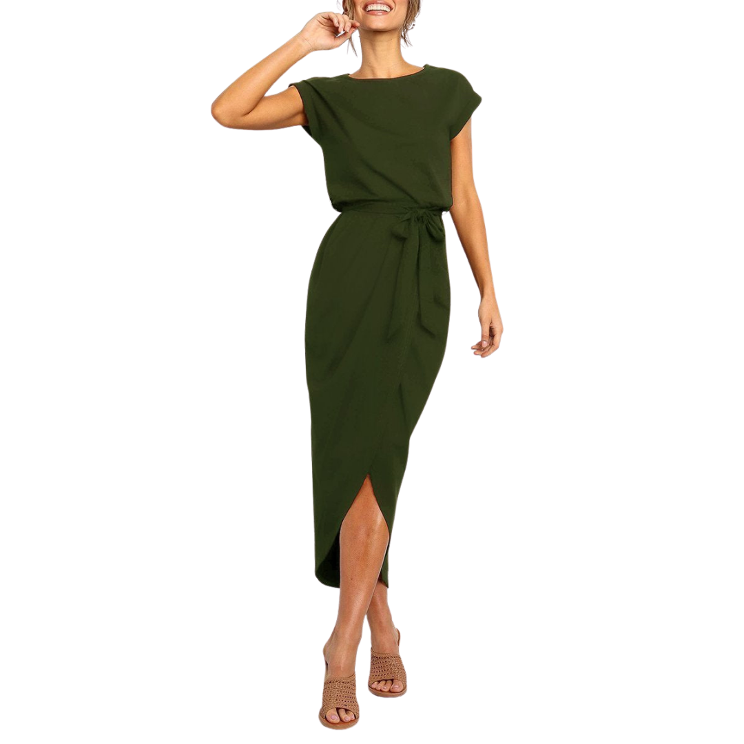 Tie-Waist Casual Midi Dress