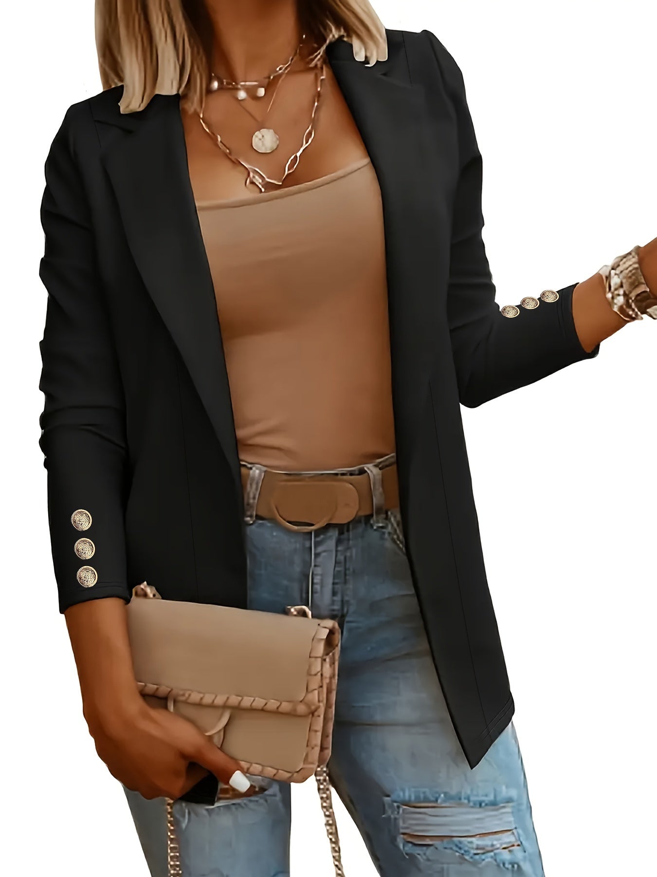 Khaki Mid-Length Lapel Coat