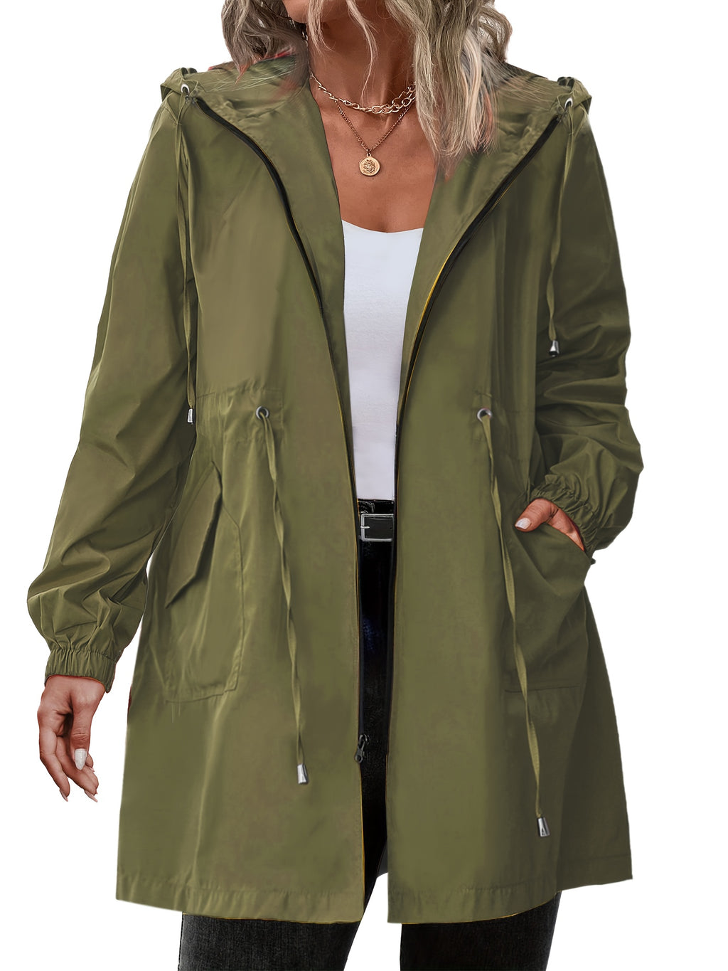 Yellow hooded plus size coat