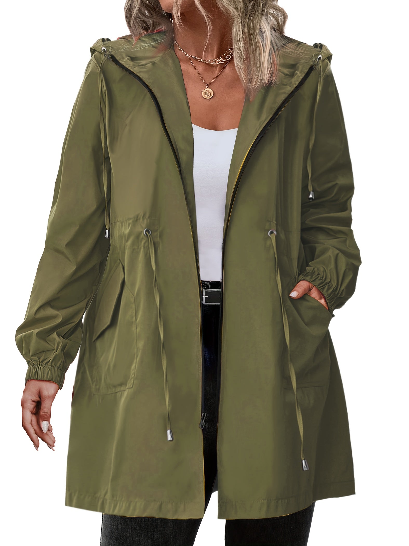 Yellow hooded plus size coat