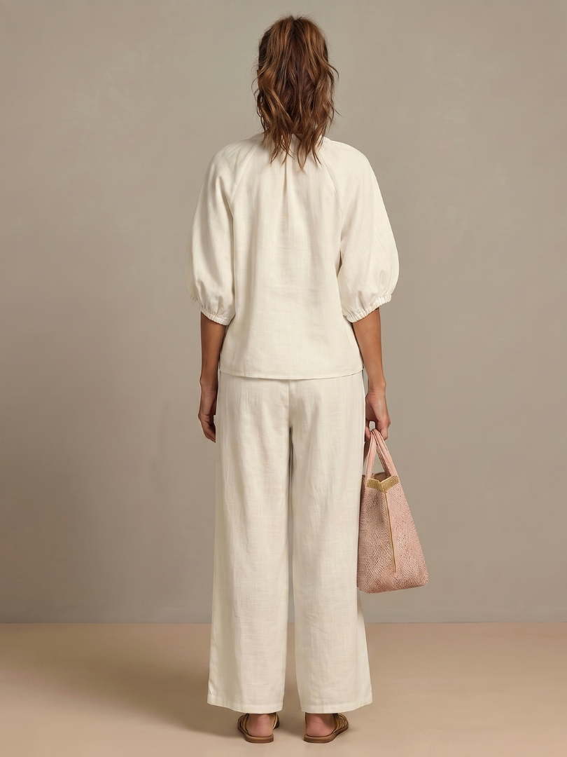 Linen Blend Wide Leg Co-ord Set
