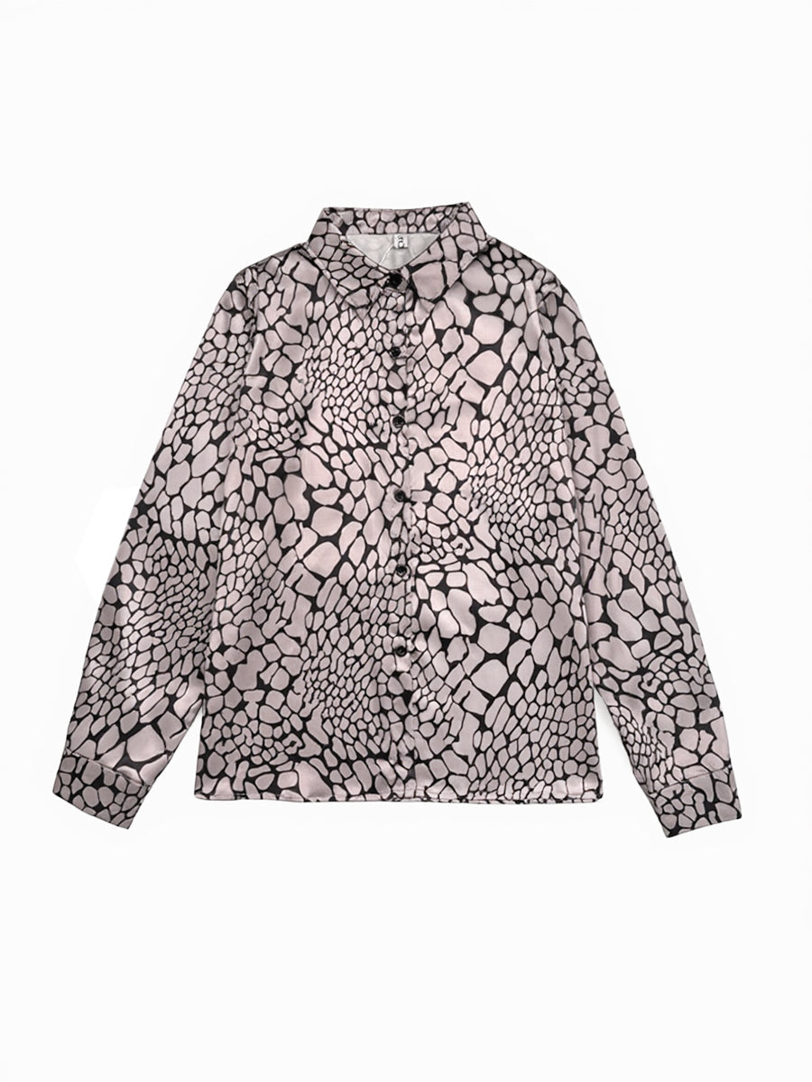 Snakeskin Print Contrast Lapel Blouse