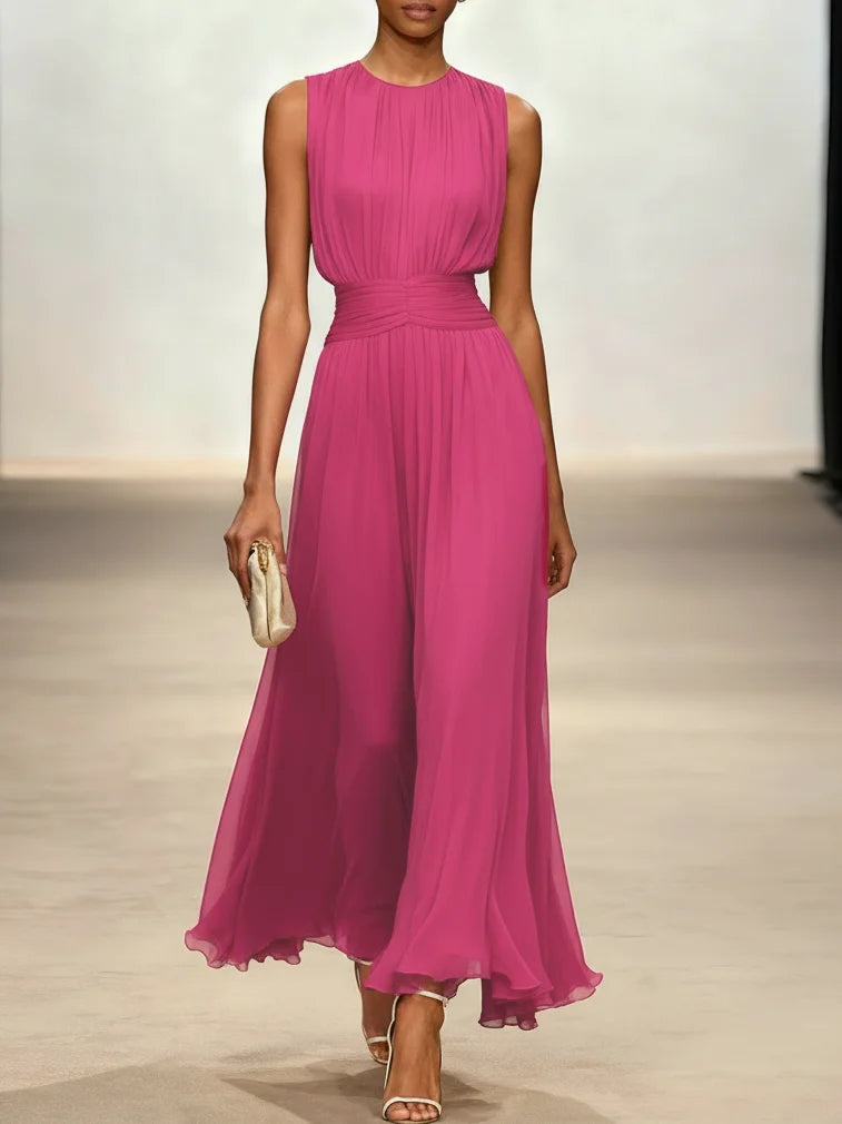 Sleeveless Ruched A-Line Maxi Dress – Wedding Guest
