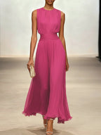 Sleeveless Ruched A-Line Maxi Dress – Wedding Guest