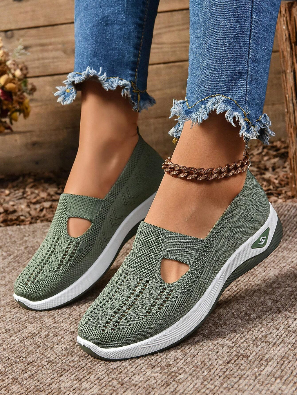Sole view of orthopaedic cushioned mesh slip-on shoes