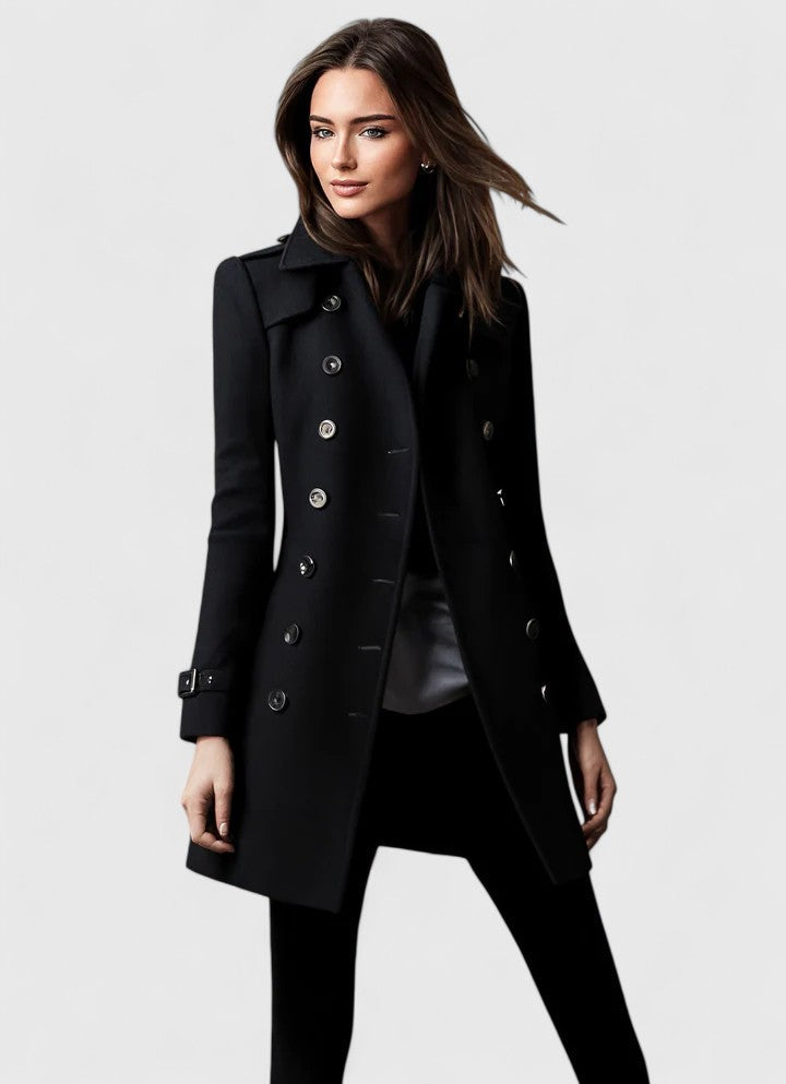 Elegant tailored fitted winter coat with a timeless design in Black