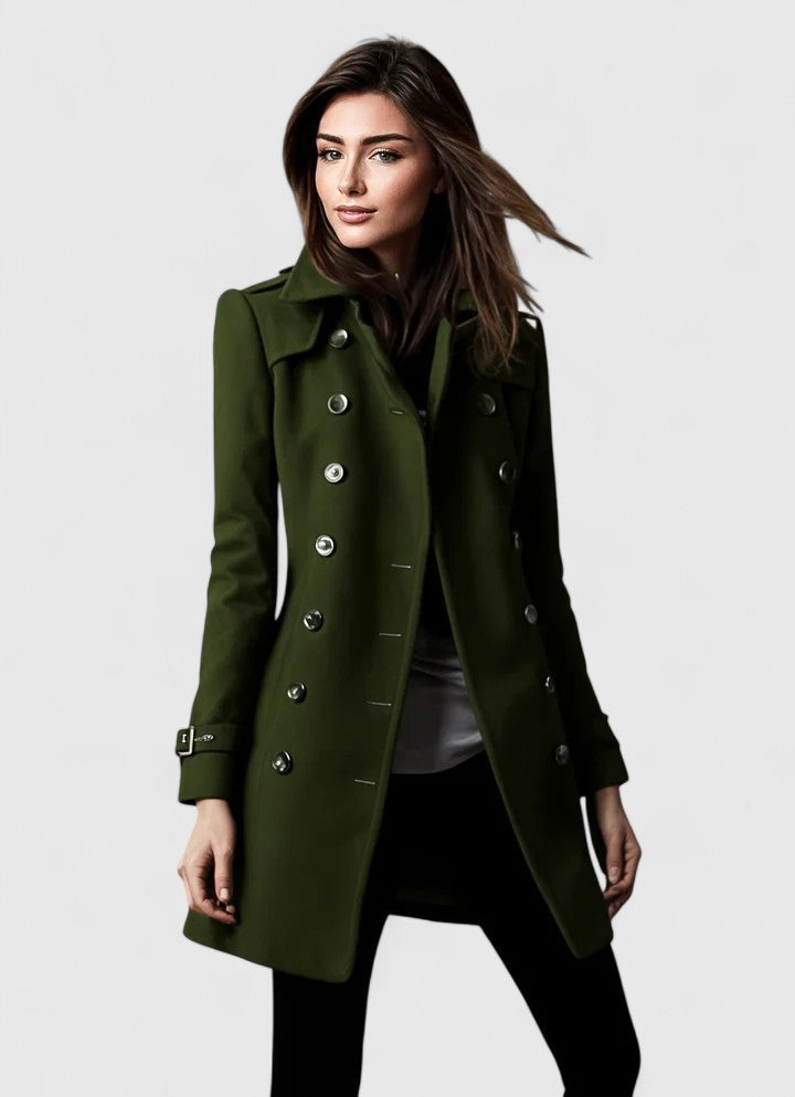 Elegant tailored fitted winter coat with versatile styling in Green