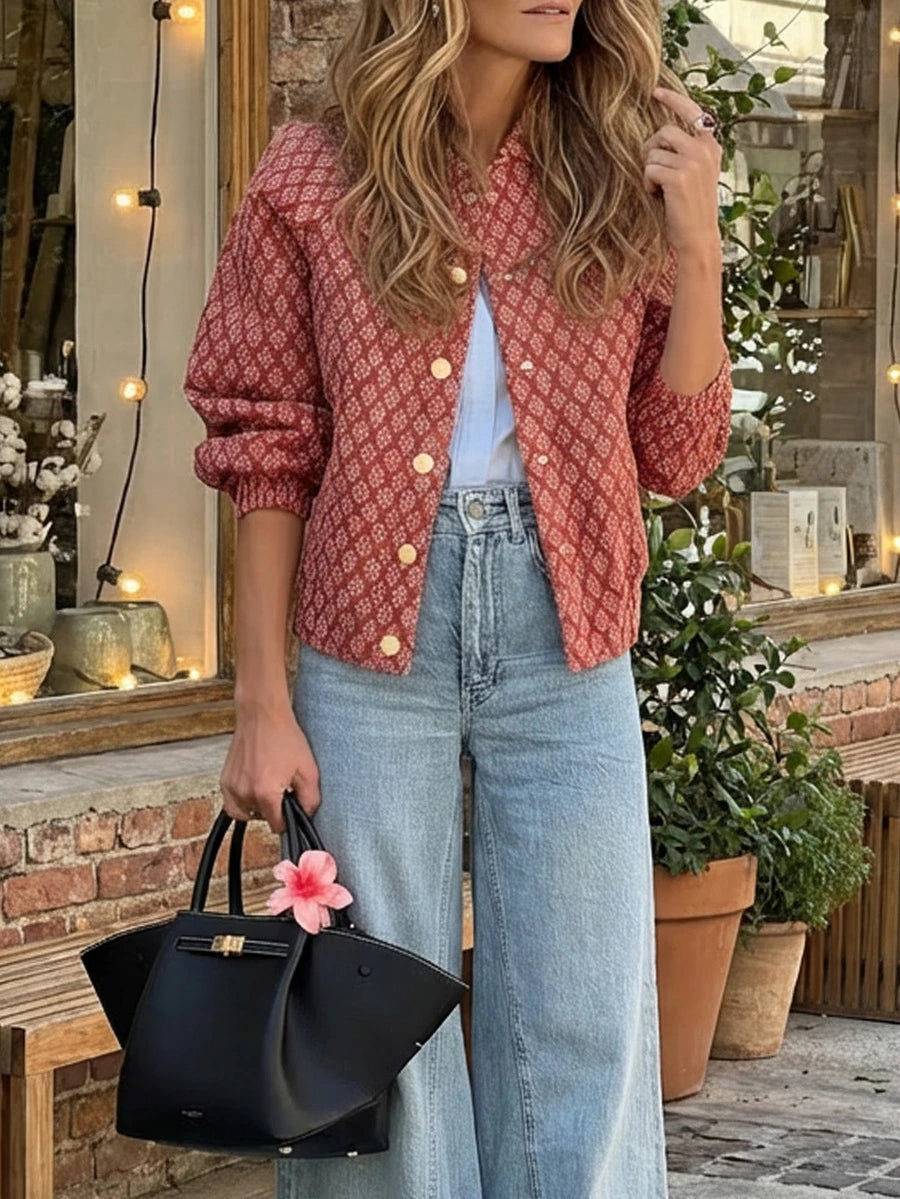 Red floral button-detail jacket