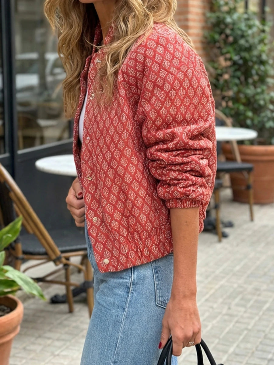Red floral button-detail jacket