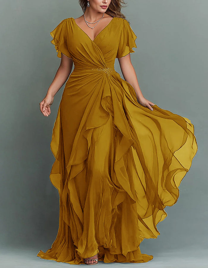 Women's V-neck Chiffon Maxi Dress