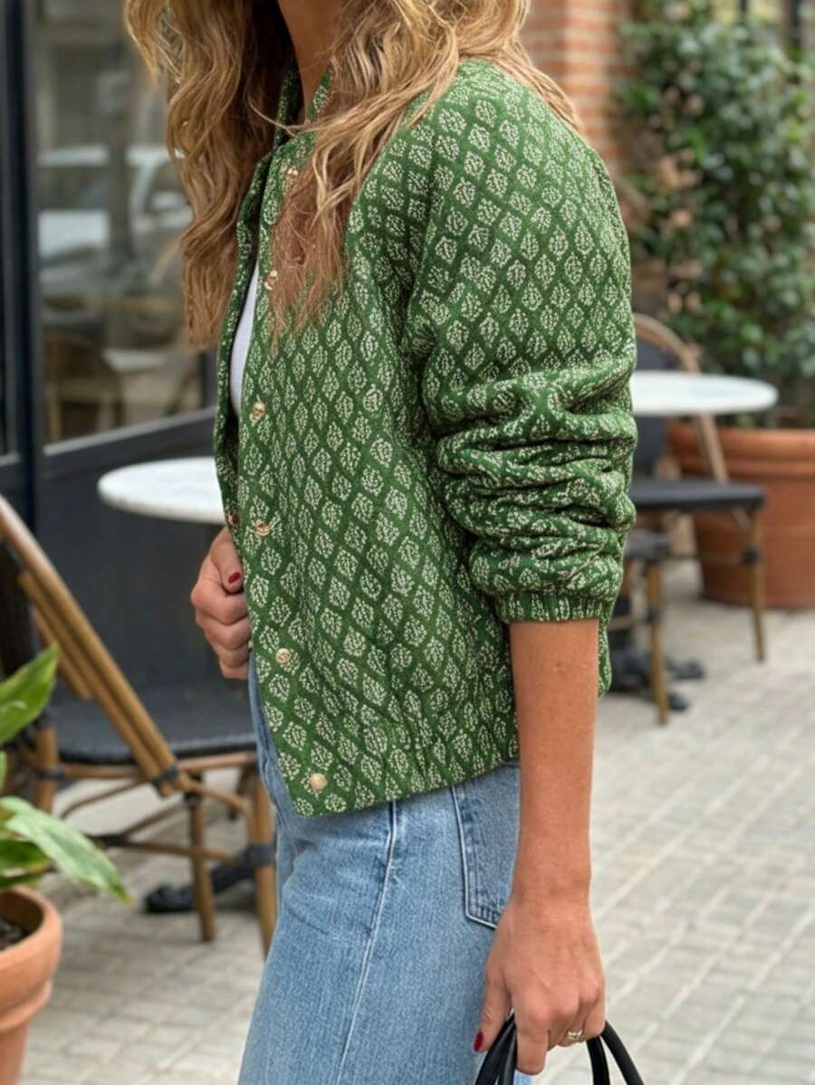 Red floral button-detail jacket
