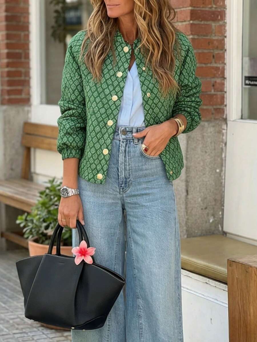 Red floral button-detail jacket